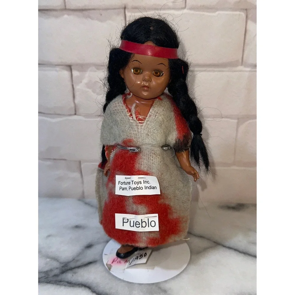Fortune Toys Inc Pam Pueblo Indian Vintage 1950s Doll with Stand Black Hair 8in